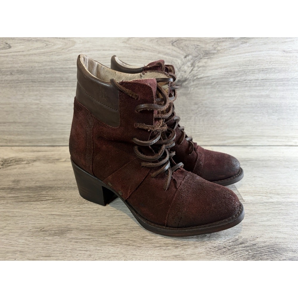 Freebird By Steven Boots Womens Size 6 Combat Wine Red Suede FB-Cage Shoes